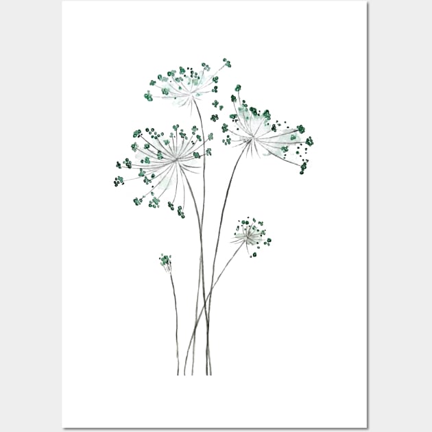 abstract green Queen Anne's lace watercolor Wall Art by colorandcolor